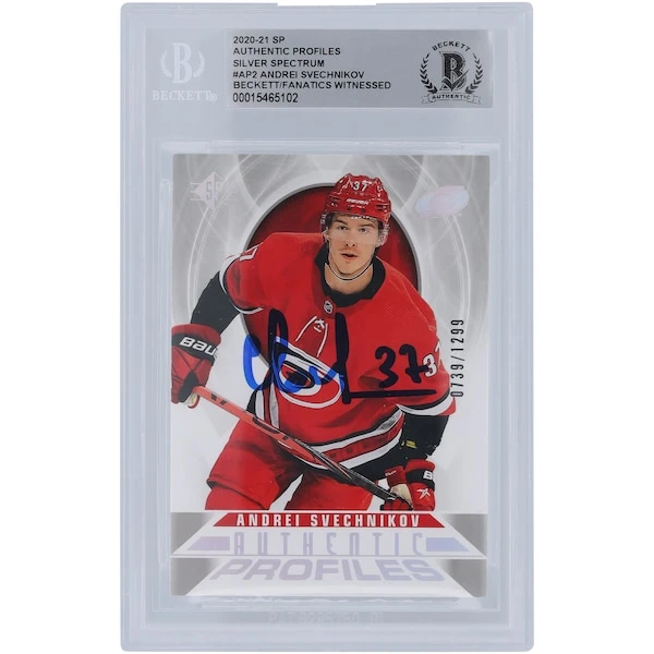 Andrei Svechnikov Carolina Hurricanes Autographed 2020-21 Upper Deck SP Authentic Profiles #AP-2 #739/1299 Beckett Fanatics Witnessed Authenticated Card