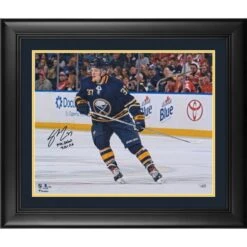 Casey Mittelstadt Buffalo Sabres Framed Autographed 16" X 20" NHL Debut Photograph With "NHL Debut 3/29/18" Inscription - Limited Edition Of 18