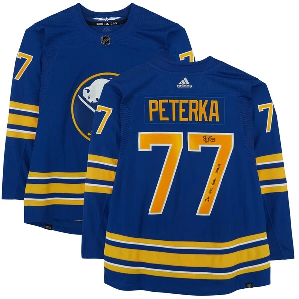 JJ Peterka Buffalo Sabres Autographed Blue Adidas Authentic Jersey With "1st NHL Goal 10/13/22" Inscription