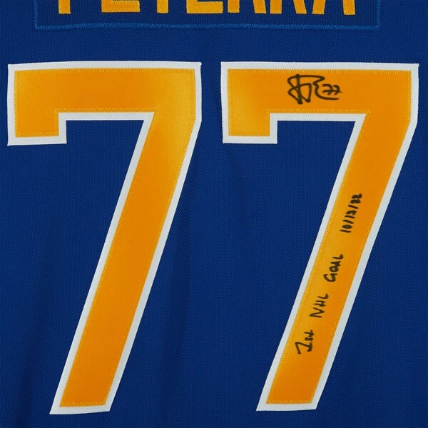 JJ Peterka Buffalo Sabres Autographed Blue Adidas Authentic Jersey With "1st NHL Goal 10/13/22" Inscription - Image 4