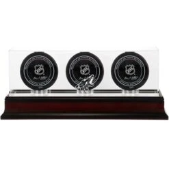 Arizona Coyotes Mahogany Three Hockey Puck Logo Display Case