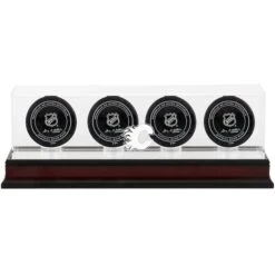 Calgary Flames Mahogany Four Hockey Puck Logo Display Case