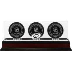 Carolina Hurricanes Mahogany Three Hockey Puck Logo Display Case
