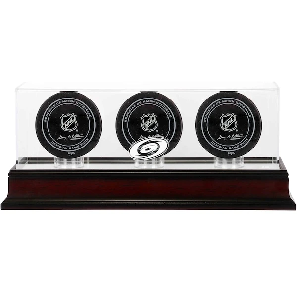 Carolina Hurricanes Mahogany Three Hockey Puck Logo Display Case