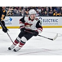 Clayton Keller Arizona Coyotes Unsigned White Jersey Skating Photograph