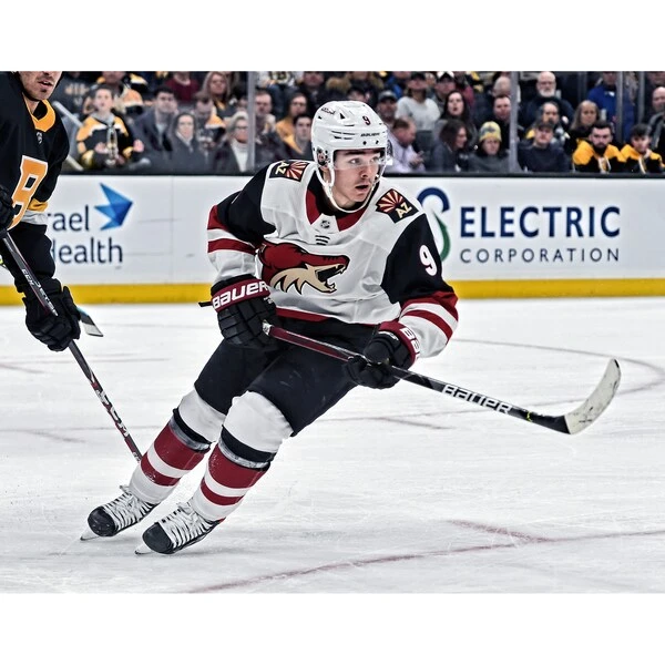 Clayton Keller Arizona Coyotes Unsigned White Jersey Skating Photograph