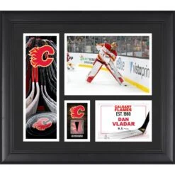 Dan Vladar Calgary Flames Unsigned Framed 15" X 17" Player Collage With A Piece Of Game-Used Puck