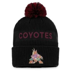 Men's Fanatics Branded Black/Garnet Arizona Coyotes 2022 NHL Draft Authentic Pro Cuffed Knit Hat With Pom