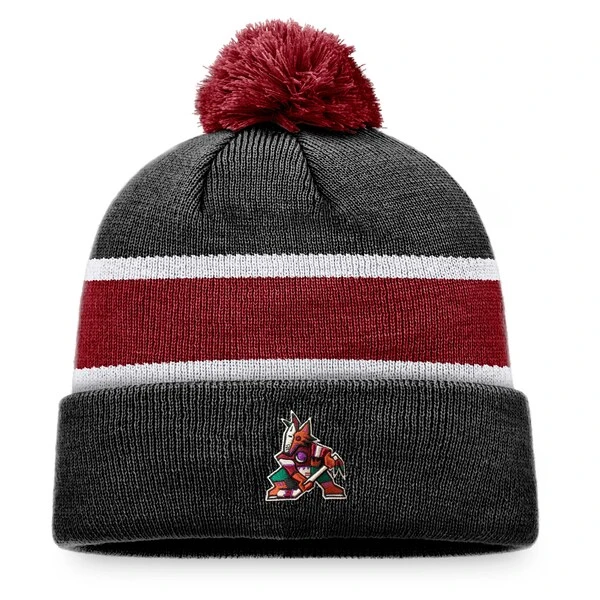 Men's Fanatics Branded Black/Garnet Arizona Coyotes Breakaway Cuffed Knit Hat With Pom