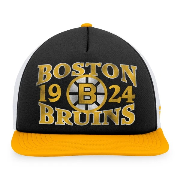Men's Fanatics Branded Black/Gold Boston Bruins Heritage Vintage Foam Front Trucker Snapback Hat - Image 2