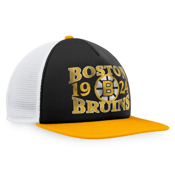 Men's Fanatics Branded Black/Gold Boston Bruins Heritage Vintage Foam Front Trucker Snapback Hat - Image 3