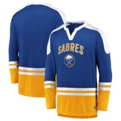 Men's Fanatics Branded Royal/Gold Buffalo Sabres Iconic Slapshot Long Sleeve T-Shirt