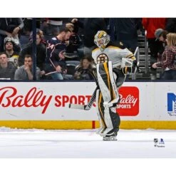 Jeremy Swayman Boston Bruins Unsigned Celebrates After Shootout Win Photograph