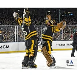 Linus Ullmark And Jeremy Swayman Boston Bruins Unsigned Celebrate Winning The 2023 Discover NHL Winter Classic Photograph