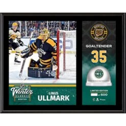 Linus Ullmark Boston Bruins 2023 Winter Classic 12" X 15" Sublimated Plaque With Game-Used Ice - Limited Edition Of 500