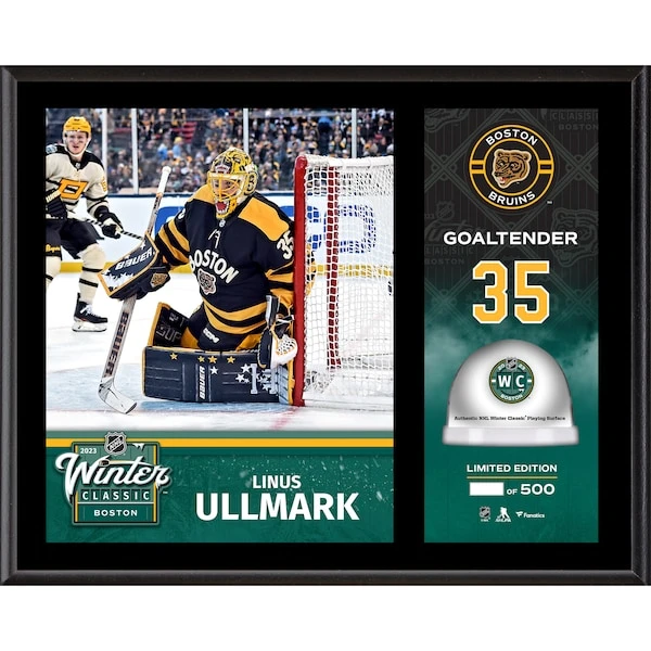 Linus Ullmark Boston Bruins 2023 Winter Classic 12" X 15" Sublimated Plaque With Game-Used Ice - Limited Edition Of 500