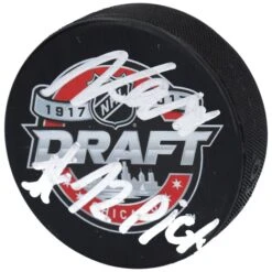 Martin Necas Carolina Hurricanes Autographed 2017 NHL Draft Logo Hockey Puck With "#12 Pick" Inscription