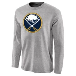 Men's Ash Buffalo Sabres Team Primary Logo 2 Long Sleeve T-Shirt