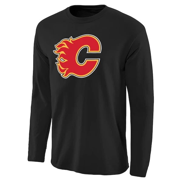 Men's Black Calgary Flames Team Primary Logo Long Sleeve T-Shirt