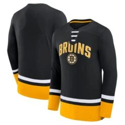 Men's Fanatics Branded Black Boston Bruins Back Pass Lace-Up Long Sleeve T-Shirt