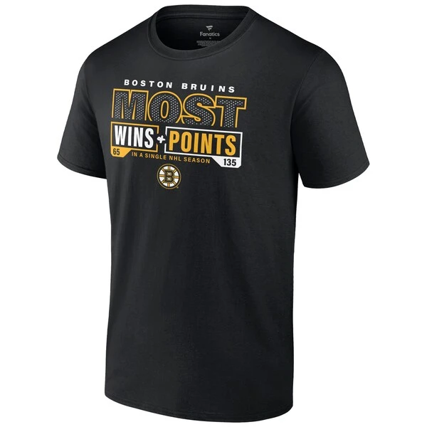 Men's Fanatics Branded Black Boston Bruins Most Ever NHL Wins & Points T-Shirt - Image 2