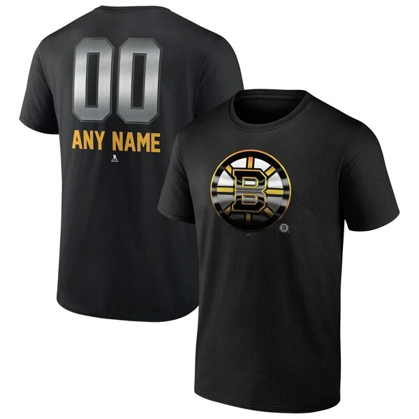 Men's Fanatics Branded Black Boston Bruins Personalized Midnight Mascot Logo T-Shirt