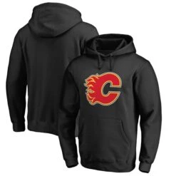 Men's Fanatics Branded Black Calgary Flames Primary Logo Fitted Pullover Hoodie