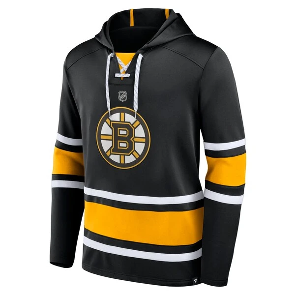 Men's Fanatics Branded David Pastrnak Black Boston Bruins Name & Number Lace-Up Pullover Hoodie - Image 2