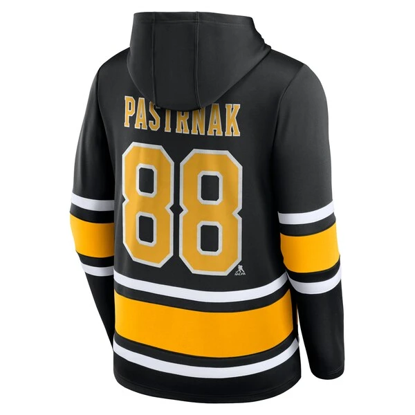 Men's Fanatics Branded David Pastrnak Black Boston Bruins Name & Number Lace-Up Pullover Hoodie - Image 3