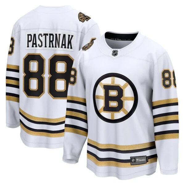 Men's Fanatics Branded David Pastrnak White Boston Bruins 100th Anniversary Premier Breakaway Player Jersey