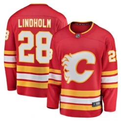 Men's Fanatics Branded Elias Lindholm Red Calgary Flames Home Team Breakaway Player Jersey