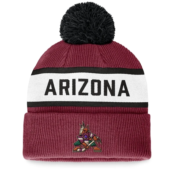 Men's Fanatics Branded Garnet Arizona Coyotes Fundamental Wordmark Cuffed Knit Hat With Pom