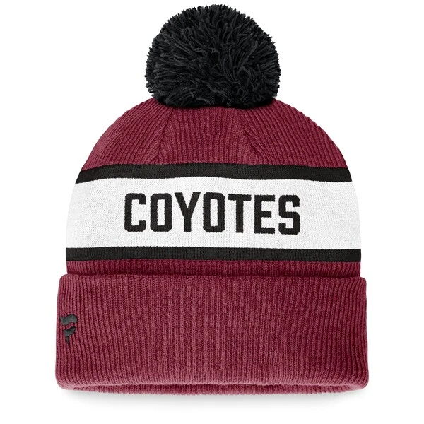 Men's Fanatics Branded Garnet Arizona Coyotes Fundamental Wordmark Cuffed Knit Hat With Pom - Image 2