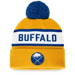Men's Fanatics Branded Gold Buffalo Sabres Fundamental Wordmark Cuffed Knit Hat With Pom