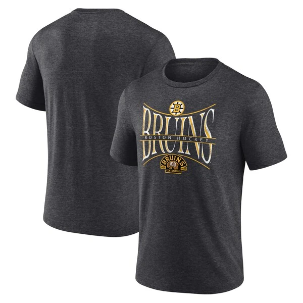Men's Fanatics Branded Heather Charcoal Boston Bruins Centennial Hockey Tri-Blend T-Shirt