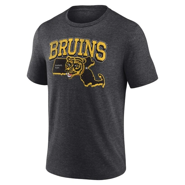 Men's Fanatics Branded Heather Charcoal Boston Bruins Centennial Team Tri-Blend T-Shirt - Image 2