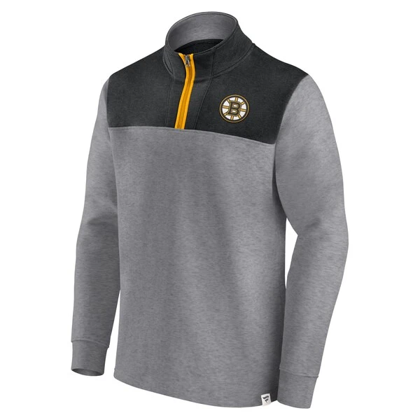 Men's Fanatics Branded Heather Gray Boston Bruins Launch It Quarter-Zip Jacket - Image 2