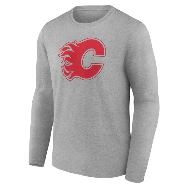 Men's Fanatics Branded Heather Gray Calgary Flames Personalized Name & Number Long Sleeve T-Shirt - Image 2