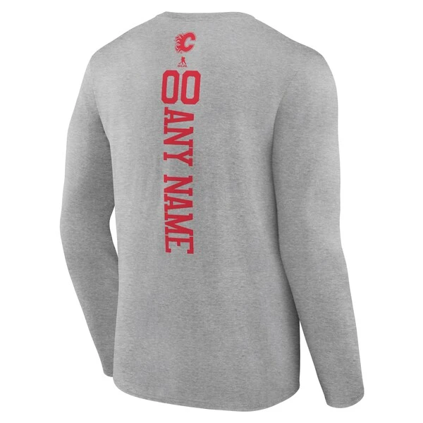 Men's Fanatics Branded Heather Gray Calgary Flames Personalized Name & Number Long Sleeve T-Shirt - Image 3