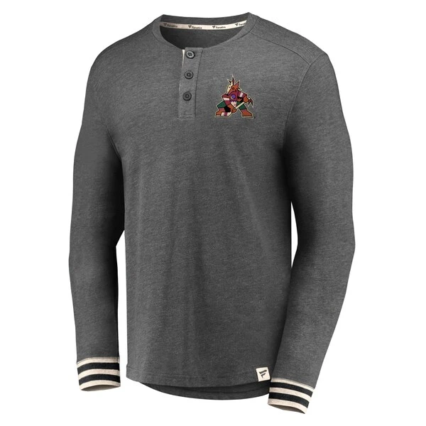 Men's Fanatics Branded Heathered Charcoal Arizona Coyotes True Classics Henley Long Sleeve T-Shirt - Image 2