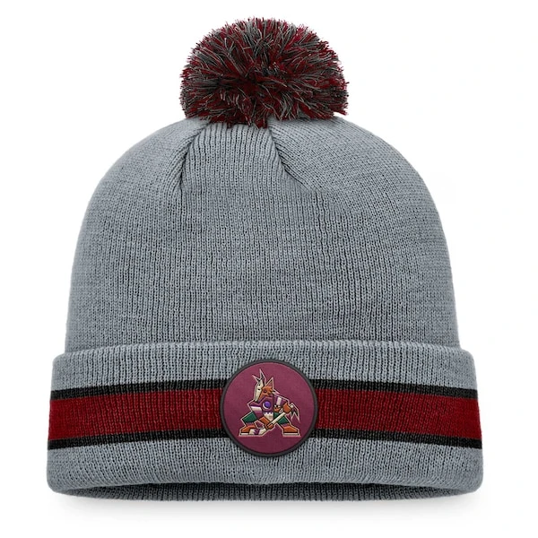 Men's Fanatics Branded Heathered Gray Arizona Coyotes Cuffed Knit Hat With Pom - Image 2