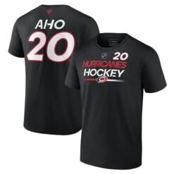 Men's Fanatics Branded Sebastian Aho Black Carolina Hurricanes Authentic Pro Prime Name & Number T-Shirt