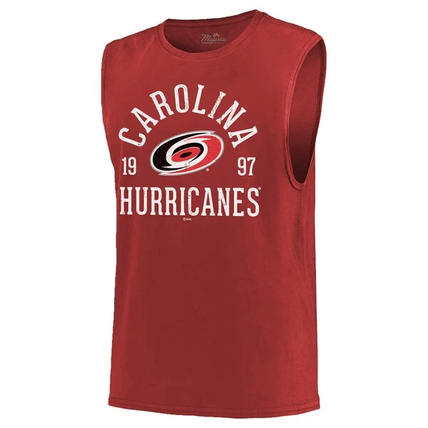 Men's Majestic Threads Red Carolina Hurricanes Softhand Muscle Tank Top - Image 2