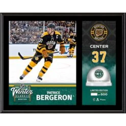 Patrice Bergeron Boston Bruins 2023 Winter Classic 12" X 15" Sublimated Plaque With Game-Used Ice - Limited Edition Of 500