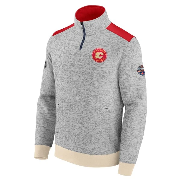 Men's Fanatics Branded Cream/Red Calgary Flames 2023 NHL Heritage Classic Classic Quarter-Zip Pullover Top - Image 2
