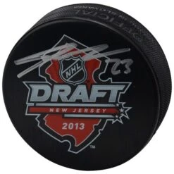 Sean Monahan Calgary Flames Autographed 2013 NHL Draft Logo Hockey Puck