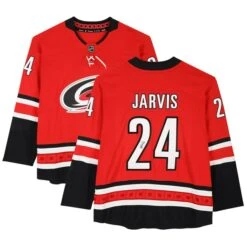 Seth Jarvis Carolina Hurricanes Autographed Red Fanatics Breakaway Jersey
