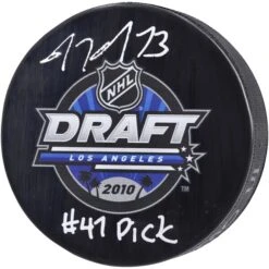 Tyler Toffoli Calgary Flames Autographed 2010 NHL Draft Logo Hockey Puck With "#47 Pick" Inscription