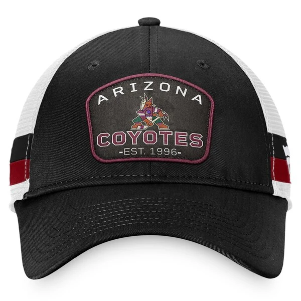 Men's Fanatics Branded Black/White Arizona Coyotes Fundamental Striped Trucker Adjustable Hat - Image 2