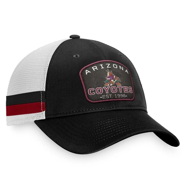 Men's Fanatics Branded Black/White Arizona Coyotes Fundamental Striped Trucker Adjustable Hat - Image 3